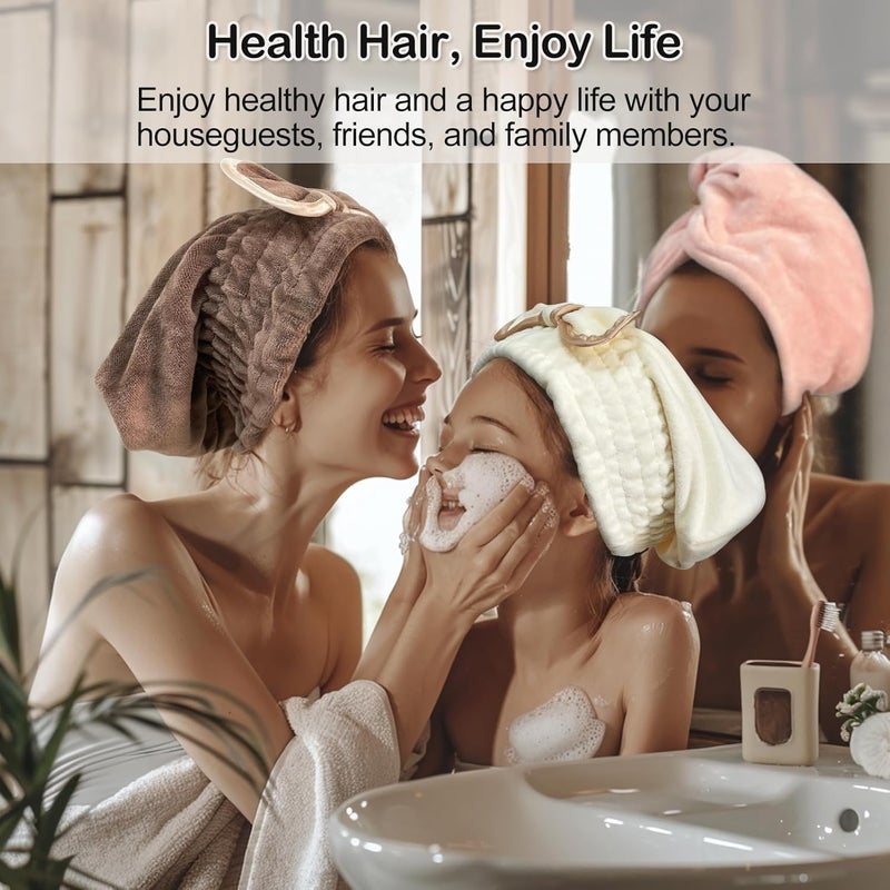 Jseng Microfiber Hair Towel Caps for Women with Cute Bowtie, 2Packs Fast Drying Hair Towel Caps for Curly Long Wet Hair Anti Frizz - Image 2